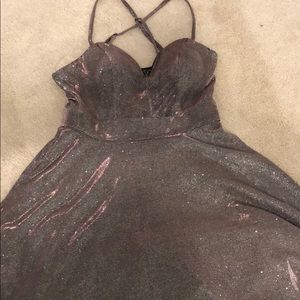 Purple sparkly cross back homecoming dress